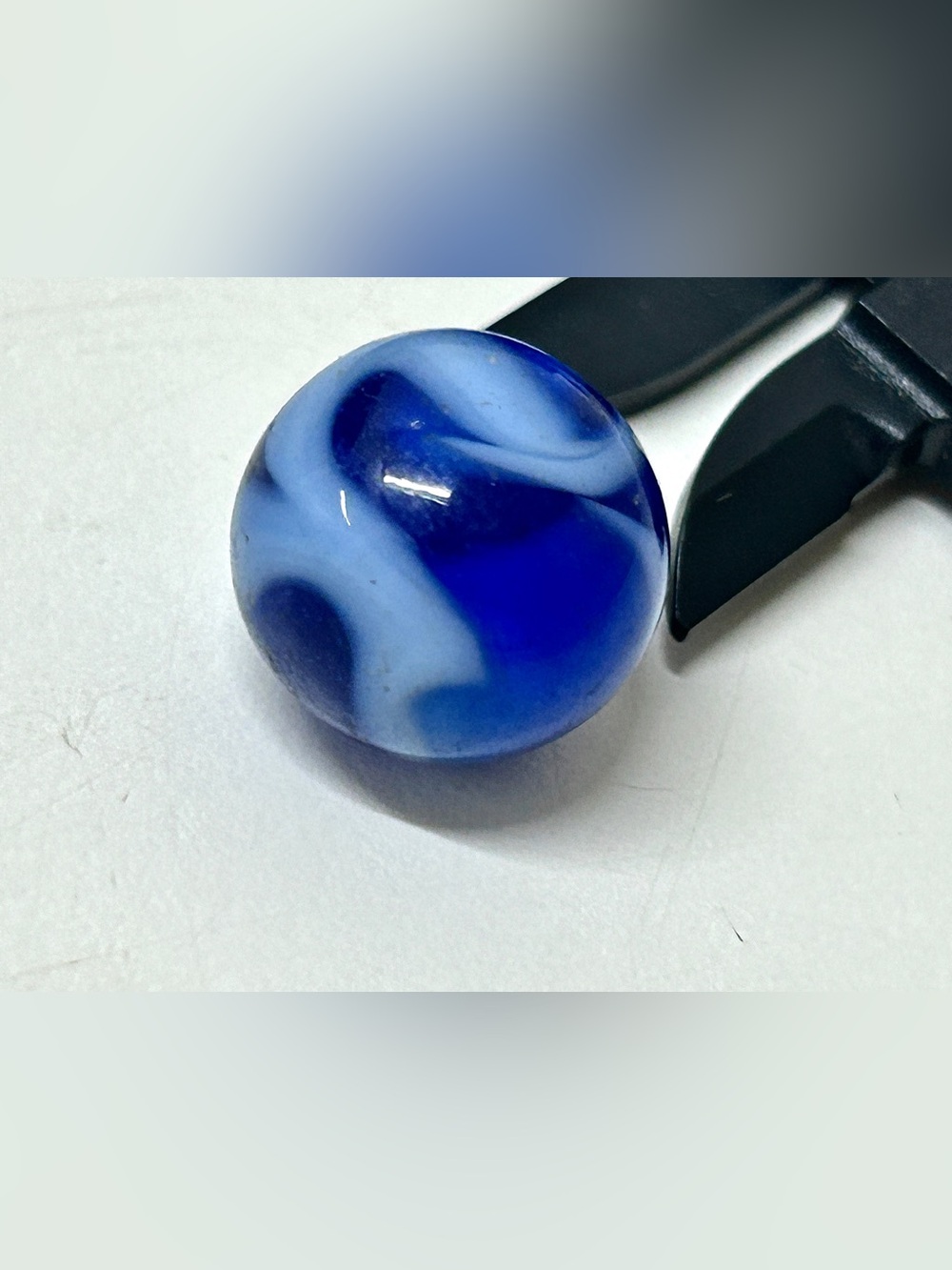 Antique Akro Agate White on Cobalt Blue Corkscrew Marble